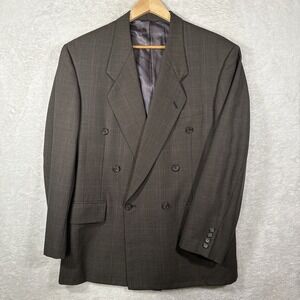 Tom James Custom Mens 40R Brown Double Breasted Slim Fit Check Blazer Casual EUC